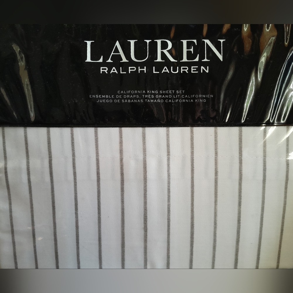 Brand New Ralph Lauren Spencer Stripe California King sheet set color Stone Grey